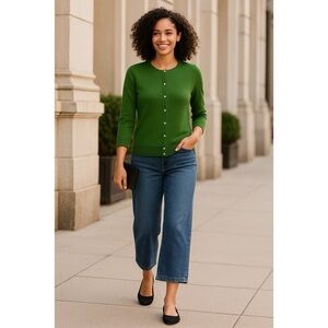 Talbots Womens Green Button Front Cotton Blend Cardigan Sweater Size S